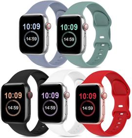 img 4 attached to 📱 5-Упаковка мягких силиконовых спортивных браслетов для Apple Watch 38мм 40мм 42мм 44мм Серия 6 5 4 3 2 1 SE - Лаванда-серый, Кактус, Черный, Белый, Красный - Совместимые заменяемые ремешки для женщин и мужчин