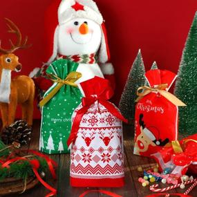 img 1 attached to 50 Рождественских подарочных пакетиков для конфет с завязкой - праздничные полиэтиленовые пакеты для печенья, идеальные для Рождес - твенских угощений и вечеринок, добавьте радостную атмосферу для детей.