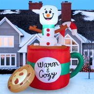 🍪 6 ft tall inflatable snowman in mug with cookie: festive blow up inflatables for ultimate christmas party decor логотип