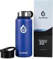 💧 duraflask explorer deep ocean blue water bottle: 32oz - vacuum insulated, copper dipped, & 18/8 stainless steel - ideal for thermal optimization логотип