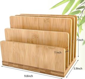 img 3 attached to 📚 Bamboo Desk File Mail Organizer - 4 Slot Wood Desktop File Folder Sorter Holder for Document, Letter, Envelope, Mail, Paper, Folder, Bills - Paper Letter Desk Tray Organizer