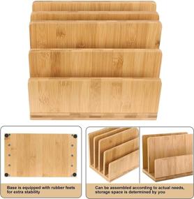 img 1 attached to 📚 Bamboo Desk File Mail Organizer - 4 Slot Wood Desktop File Folder Sorter Holder for Document, Letter, Envelope, Mail, Paper, Folder, Bills - Paper Letter Desk Tray Organizer