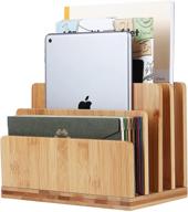 📚 bamboo desk file mail organizer - 4 slot wood desktop file folder sorter holder for document, letter, envelope, mail, paper, folder, bills - paper letter desk tray organizer логотип