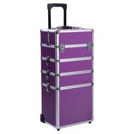 👝 ollieroo 4-in-1 aluminum rolling cosmetic makeup train cases trolley – professional artist train case organizer box with lock & 2 wheels – purple logo