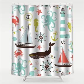 img 3 attached to 🌊 Gibelle Kids Nautical Shower Curtain - Ocean Theme with Octopus, Fish, Anchor, Lighthouse, Sailboat, and Starfish - Summer Cute Tropical Animal Coastal Decor for Kids Bathroom - Coral and Teal - 72" Width x 72" Length