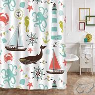 🌊 gibelle kids nautical shower curtain - ocean theme with octopus, fish, anchor, lighthouse, sailboat, and starfish - summer cute tropical animal coastal decor for kids bathroom - coral and teal - 72" width x 72" length logo