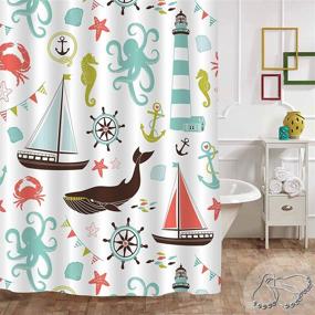img 4 attached to 🌊 Gibelle Kids Nautical Shower Curtain - Ocean Theme with Octopus, Fish, Anchor, Lighthouse, Sailboat, and Starfish - Summer Cute Tropical Animal Coastal Decor for Kids Bathroom - Coral and Teal - 72" Width x 72" Length