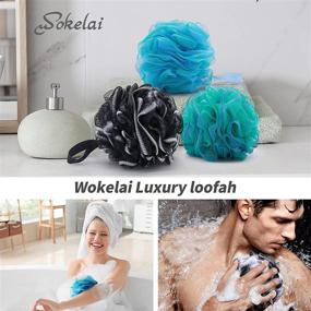 img 1 attached to Large 75g XL Shower Loofah Sponge Bath Puff for Women, Men, Kids with Soft Mesh Pouf Body Scrubber 🛁 - Gentle Exfoliating Shower Ball Buff Luffa with Bamboo Charcoal for Silky and Smooth Skin Cleansing - Pack of 3