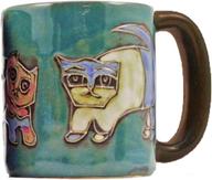 🍵 stoneware mug with cats in green color by mara logo