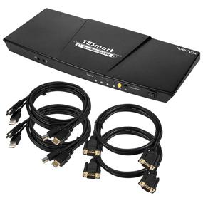 img 4 attached to 🖥️ Improved TESmart Dual-Monitor-KVM-Switch-2 Port with 2 HDMI and 2 VGA Ports | Upgraded 4K@60Hz HDMI KVM Switch with Remote Microphone and L/R Output | Includes 2 PCS KVM Cables and VGA Cable (Black)