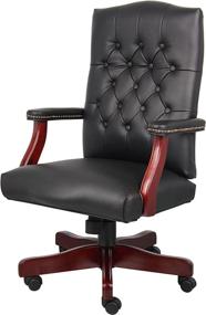 img 3 attached to Black Classic Executive Caressoft Chair with Mahogany Finish - Boss Office Products B905-BK