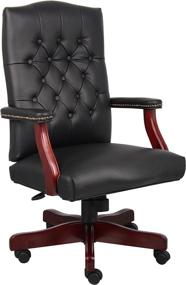 img 4 attached to Black Classic Executive Caressoft Chair with Mahogany Finish - Boss Office Products B905-BK