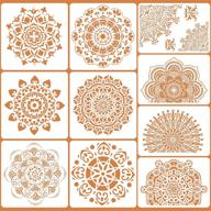 10-piece large mandala stencils set: reusable laser cut stencils for painting walls, tiles, floors, fabric, and furniture. includes 10 styles and 2 sizes. logo