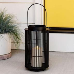 img 4 attached to 🏞️ Waterproof Black Lantern with Flameless Candle - 12 Inch, Realistic Pillar Candle, Rustic Fall Centerpiece or Decorative Patio Lighting – Ideal for Outdoor Decor – Batteries Included