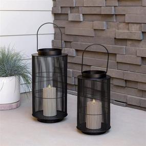 img 1 attached to 🏞️ Waterproof Black Lantern with Flameless Candle - 12 Inch, Realistic Pillar Candle, Rustic Fall Centerpiece or Decorative Patio Lighting – Ideal for Outdoor Decor – Batteries Included