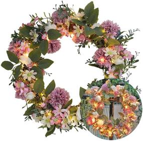 img 4 attached to 🌼 16" Daisy Front Door Wreath with Garland Lights - Spring Summer LED Light up Wreath for Indoor Outdoor Home Decoration