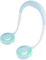 🌬️ portable usb personal fan with 2000 mah battery - handheld headphone design neckband fan with rainbow and white light, 3 speeds - ideal for sports, traveling, and office use (blue) logo