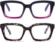 👓 protect your eyes with reading glasses blue light blocking - 2 pack +1.75 readers computer eyeglasses: oversized oprah style with spring hinge for women, lightweight square frame logo