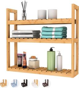 img 4 attached to 🛁 Maximize Your Bathroom Storage with Domax Bamboo Bathroom Shelf - 3-Tier Wall Mount Rack for Multifunctional and Adjustable Organization in Living Room, Kitchen, and More (Bamboo)