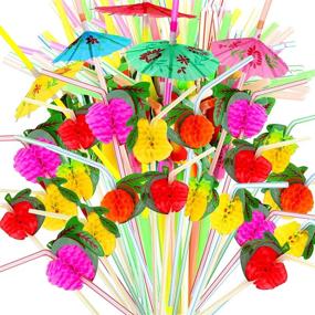 img 4 attached to 🌴 Pack of 100 YGDZ Umbrella Straws for Drinks, Disposable Luau Party Fruit Straws, Tropical Hawaiian Beach Summer Pool Party Decorations