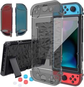img 4 attached to 🎮 HEYSTOP Nintendo Switch Case Dockable Cover - Clear Protective Case for Nintendo Switch & Joy-Con Controller with Tempered Glass Screen Protector and Thumb Stick Caps (Black)