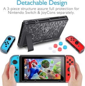 img 3 attached to 🎮 HEYSTOP Nintendo Switch Case Dockable Cover - Clear Protective Case for Nintendo Switch & Joy-Con Controller with Tempered Glass Screen Protector and Thumb Stick Caps (Black)