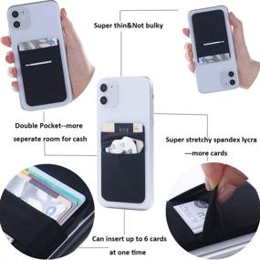 img 1 attached to 📱 Convenient 3-Pack Adhesive Phone Card Holder: Stretchy Lycra Double Pocket Wallet Sleeve Sticker for iPhone, Android & All Smartphones – 2 Navy Blue & 1 Black