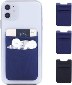 img 4 attached to 📱 Convenient 3-Pack Adhesive Phone Card Holder: Stretchy Lycra Double Pocket Wallet Sleeve Sticker for iPhone, Android & All Smartphones – 2 Navy Blue & 1 Black