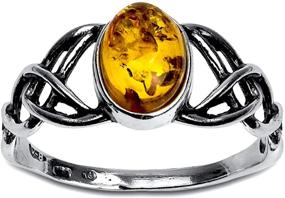img 3 attached to 💍 Celtic Love Knots Sterling Silver Amber Ring