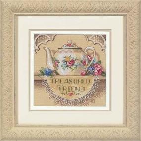 img 1 attached to Dimensions Gold Collection Counted Cross Stitch Kit: Treasured Friend Teapot - 18 Count Beige Aida - 6'' x 6''