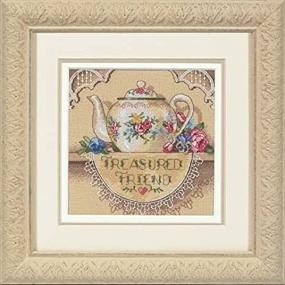 img 2 attached to Dimensions Gold Collection Counted Cross Stitch Kit: Treasured Friend Teapot - 18 Count Beige Aida - 6'' x 6''