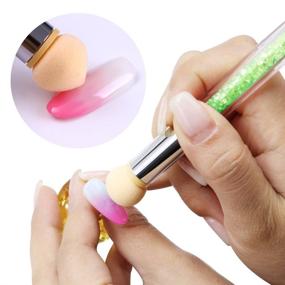 img 3 attached to 💅 Набор кистей для ногтей из губки (2 шт.) - Двусторонняя кисть для омбре-дизайна ногтей для рисования, точечного дизайна и создания градиентных эффектов с акриловой ручкой с кристаллами - Необходимые инструменты для нейл-арт на гелях, создания градиентов и дизайна ногтей DIY.