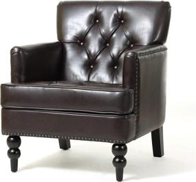 img 4 attached to 🪑 Brown Leather Club Chair by Christopher Knight Home - Malone