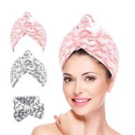 💆 pack of 3 microfiber hair towel wraps - uqxy hair drying towels with button, super absorbent and quick dry hair turban cap for women's wet curly, long, and thick hair - anti-frizz solution logo