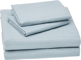 img 4 attached to Amazon Basics Deluxe Microfiber Spa Blue Striped Sheet Set, Queen: Luxurious Comfort for Restful Nights