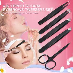 img 3 attached to 🔧 5PCS Eyebrow Tweezers Set - Premium Stainless Steel Tweezers Clip with Curved Scissors for Eyebrows, Splinters, Ingrown Hairs - Includes Leather Case - Ideal for Men & Women