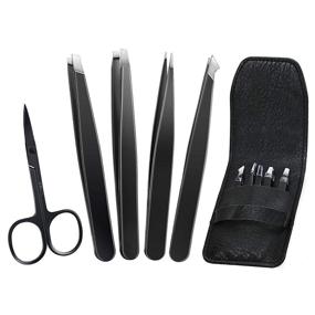 img 4 attached to 🔧 5PCS Eyebrow Tweezers Set - Premium Stainless Steel Tweezers Clip with Curved Scissors for Eyebrows, Splinters, Ingrown Hairs - Includes Leather Case - Ideal for Men & Women