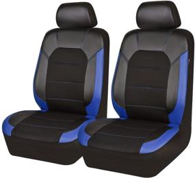 img 4 attached to 🚗 CAR PASS Leather and Mesh Universal Fit Two Front Car Seat Cover for Suvs, Vans, Trucks, Sedans - Airbag Compatible, Headrest Opening Holes Included (6PC, Black and Blue)