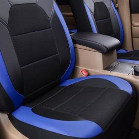 img 2 attached to 🚗 CAR PASS Leather and Mesh Universal Fit Two Front Car Seat Cover for Suvs, Vans, Trucks, Sedans - Airbag Compatible, Headrest Opening Holes Included (6PC, Black and Blue)