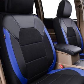 img 1 attached to 🚗 CAR PASS Leather and Mesh Universal Fit Two Front Car Seat Cover for Suvs, Vans, Trucks, Sedans - Airbag Compatible, Headrest Opening Holes Included (6PC, Black and Blue)