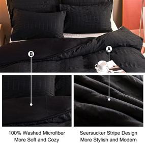 img 3 attached to 🛏️ Seersucker Chic Comforter Set: Hotel Style Bedding for All Seasons - Black, Queen (88-by-88-inches)