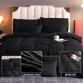 img 2 attached to 🛏️ Seersucker Chic Comforter Set: Hotel Style Bedding for All Seasons - Black, Queen (88-by-88-inches)