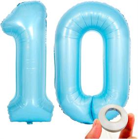 img 4 attached to KEYYOOMY Number 10 Big 40-inch Mylar Balloons in Baby Blue Color