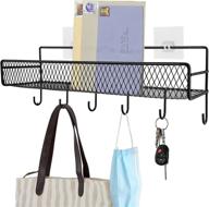 🔑 hangerspace wall mount key holder & mail sorter organizer - no drilling adhesive, metal mesh storage basket shelf with 6 hooks for entryway, door, kitchen, bathroom логотип