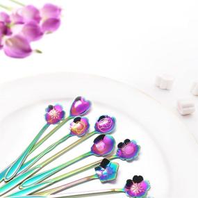 img 1 attached to 🌈 Colorful Stainless Steel Spoon Set - SelfTek 8Pcs Rainbow Flower Spoons for Tea, Coffee, Sugar, Desserts, Cakes, and More!