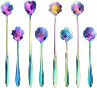 🌈 colorful stainless steel spoon set - selftek 8pcs rainbow flower spoons for tea, coffee, sugar, desserts, cakes, and more! logo