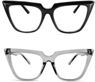 👓 feisedy 2 pack large frame women's blue light blocking eyewear with clear lenses - chic cateye style b2619-f2 (black + grey) logo