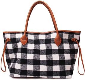 img 4 attached to 👜 Buffalo Plaid Soft Flannel Handbag: Oversized Tote Shoulder Bag for Women
