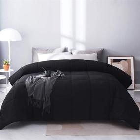 img 4 attached to 🛌 EDUJIN All Season Full Down Alternative Quilted Comforter - Soft Bed Comforter with Corner Tabs - Machine Washable - Duvet Insert - Black (82×86 Inch)