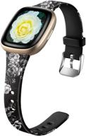 🌸 ouwegaga fitbit versa 3 bands and fitbit sense compatible - cute slim silicone floral pattern printed replacement accessories for fitbit sense smart watch, grey floral small, women and girls logo